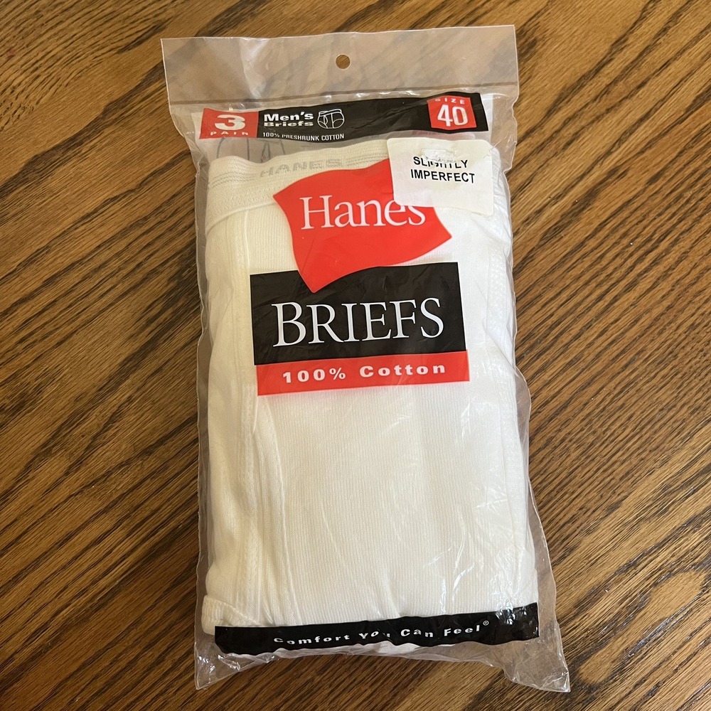 Vintage Hanes 100% Cotton Briefs 3 Pack Size 40 Slightly Imperfect NEW